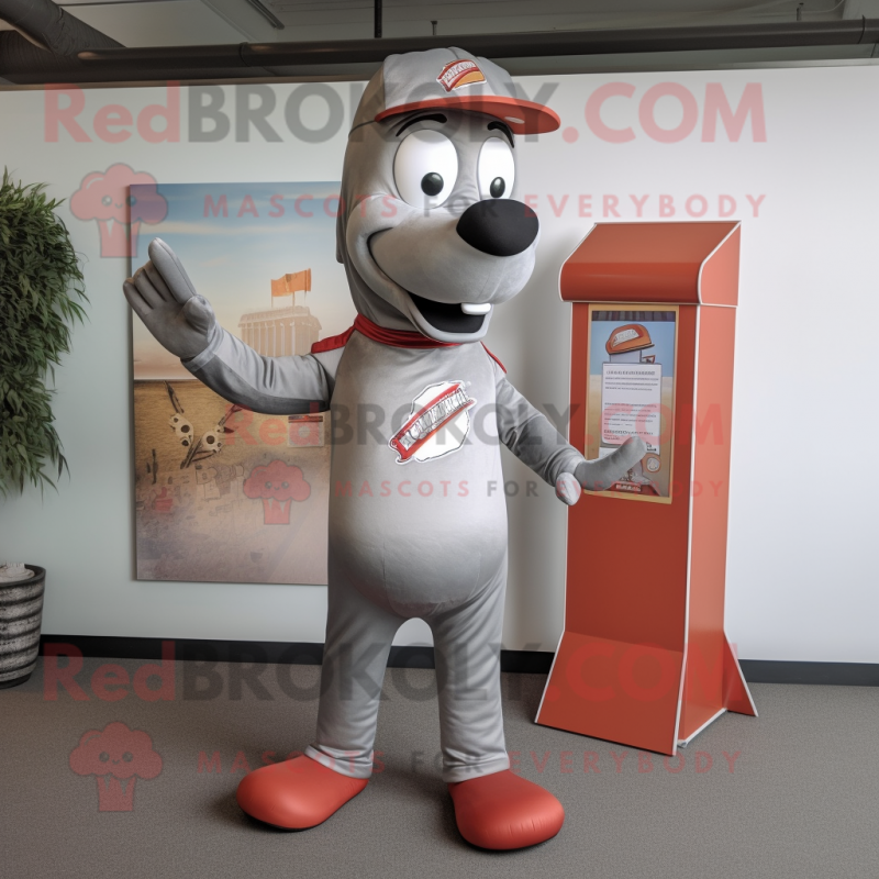 Silver Hot Dogs mascot costume character dressed with a Henley Tee and Lapel pins Silver Hot Dogs mascot costume character dressed with a Henley Tee and Lapel pins