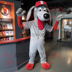 Silver Hot Dogs mascot costume character dressed with a Henley Tee and Lapel pins