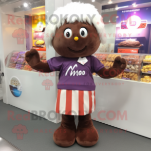nan Chocolates mascot costume character dressed with a Polo Tee and Brooches
