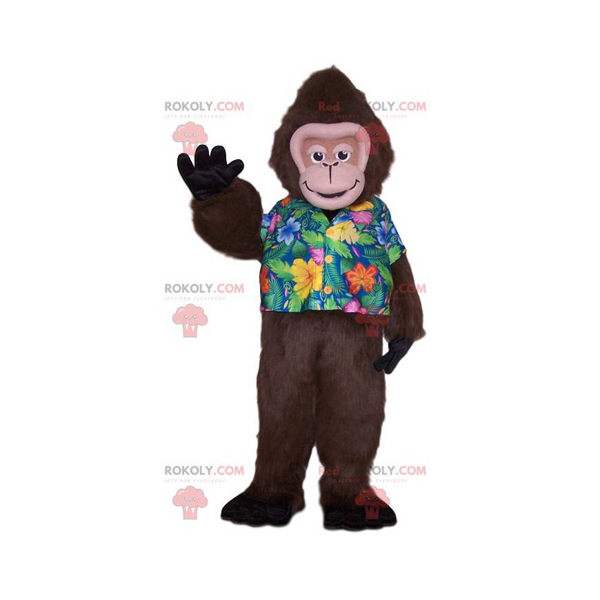 Mascote do macaco com uma camisa tropical. Fantasia de macaco -