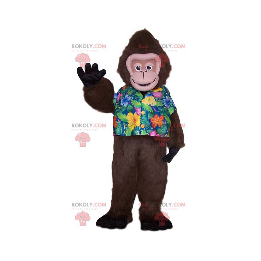 Monkey mascot with a tropical shirt. Monkey costume -