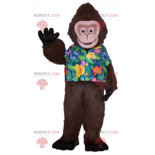 Mascotte scimmia con una camicia tropicale. Costume da scimmia