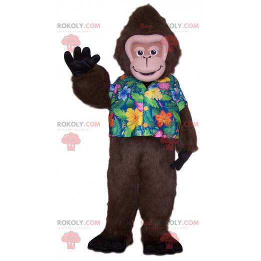 Monkey maskot med tropisk skjorte. Apen kostyme - Redbrokoly.com
