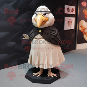 Cream Blackbird mascot costume character dressed with a Wrap Skirt and Pocket squares
