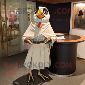 Cream Blackbird mascot costume character dressed with a Wrap Skirt and Pocket squares