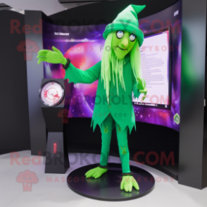 Green Witch mascot costume character dressed with a Leggings and Digital watches