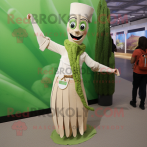 Tan Asparagus mascot costume character dressed with a Dress and Necklaces