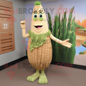 Tan Asparagus mascot costume character dressed with a Dress and Necklaces