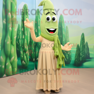 Tan Asparagus mascot costume character dressed with a Dress and Necklaces