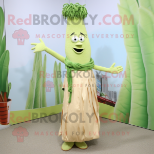 Tan Asparagus mascot costume character dressed with a Dress and Necklaces