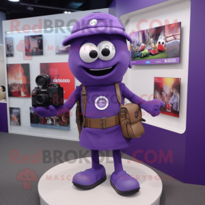 Purple Camera mascot costume character dressed with a Polo Tee and Briefcases