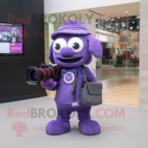 Purple Camera mascot costume character dressed with a Polo Tee and Briefcases