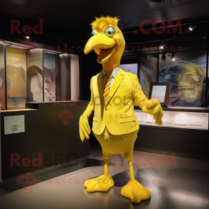 Lemon Yellow Dodo Bird mascot costume character dressed with a Suit and Ties