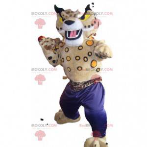 Mascot beige lynx with blue sports pants - Redbrokoly.com