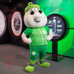 Green Guinea Pig mascot costume character dressed with a Leggings and Digital watches