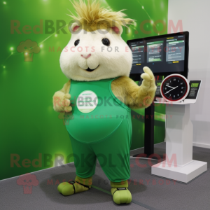 Green Guinea Pig mascot costume character dressed with a Leggings and Digital watches