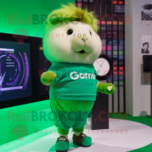 Green Guinea Pig mascot costume character dressed with a Leggings and Digital watches