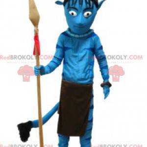 Mascotte guerriero nativo blu con la sua lancia - Redbrokoly.com