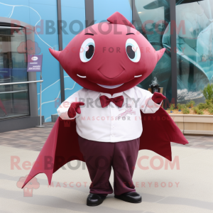 Maroon Stingray mascot costume character dressed with a Poplin Shirt and Bow ties