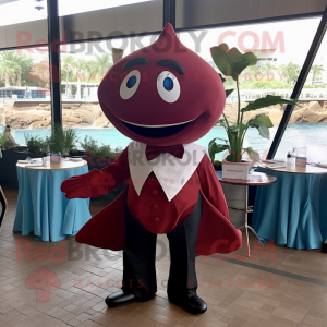 Maroon Stingray mascot costume character dressed with a Poplin Shirt and Bow ties