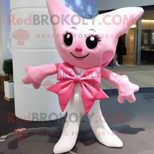 Pink Starfish mascot costume character dressed with a Wedding Dress and Bow ties