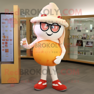 Cream Grapefruit mascot costume character dressed with a Culottes and Reading glasses