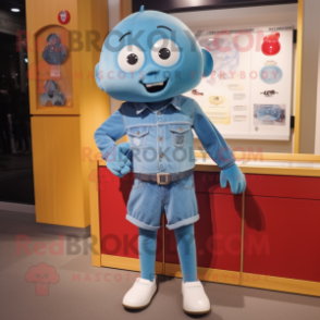 Sky Blue Ray mascot costume character dressed with a Denim Shorts and Cufflinks