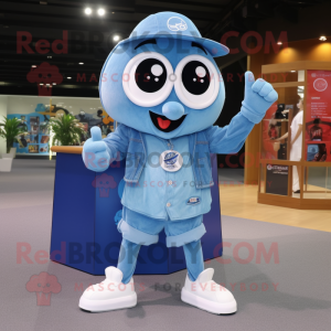 Sky Blue Ray mascot costume character dressed with a Denim Shorts and Cufflinks