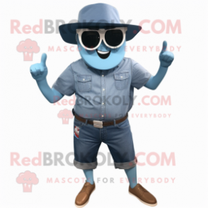 Sky Blue Ray mascot costume character dressed with a Denim Shorts and Cufflinks