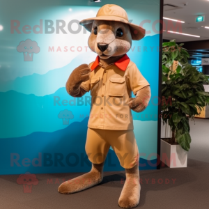 Peach Kangaroo mascot costume character dressed with a Chinos and Hats