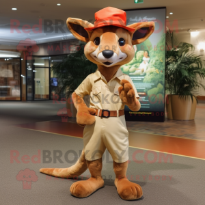 Peach Kangaroo mascot costume character dressed with a Chinos and Hats