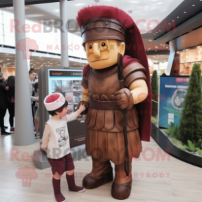 Brown Roman Soldier mascot costume character dressed with a Mini Dress and Beanies