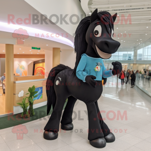 Black Mare mascot costume character dressed with a Trousers and Hair clips