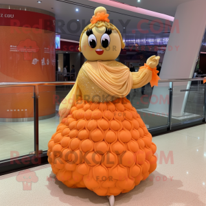 Orange Dim Sum mascot costume character dressed with a Ball Gown and Bracelets