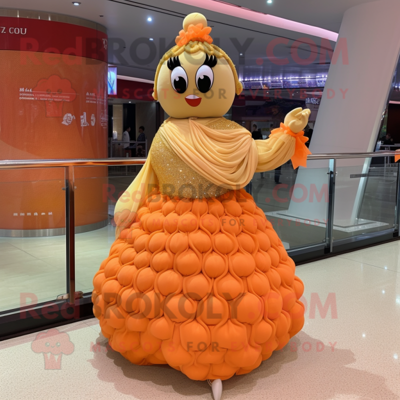 Orange Dim Sum mascot costume character dressed with a Ball Gown and Bracelets Orange Dim Sum mascot costume character dressed with a Ball Gown and Bracelets