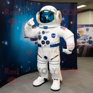 Navy Astronaut mascot costume character dressed with a Poplin Shirt and Wraps