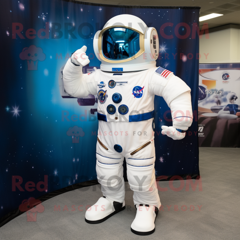 Navy Astronaut mascot costume character dressed with a Poplin Shirt and Wraps