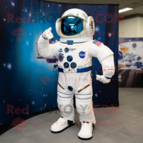 Navy Astronaut mascot costume character dressed with a Poplin Shirt and Wraps