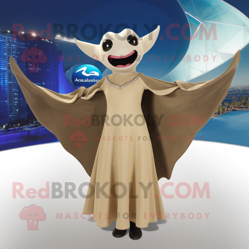 Tan Manta Ray mascot costume character dressed with a Shift Dress and Bracelets Tan Manta Ray mascot costume character dressed with a Shift Dress and Bracelets