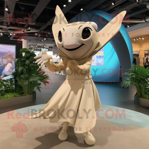 Tan Manta Ray mascot costume character dressed with a Shift Dress and Bracelets