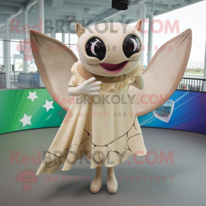 Tan Manta Ray mascot costume character dressed with a Shift Dress and Bracelets