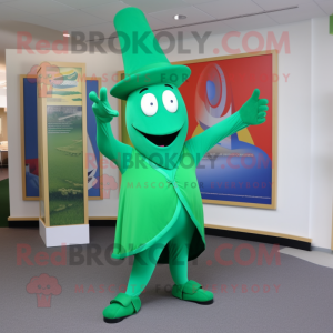 Green Magician mascot costume character dressed with a Yoga Pants and Hats