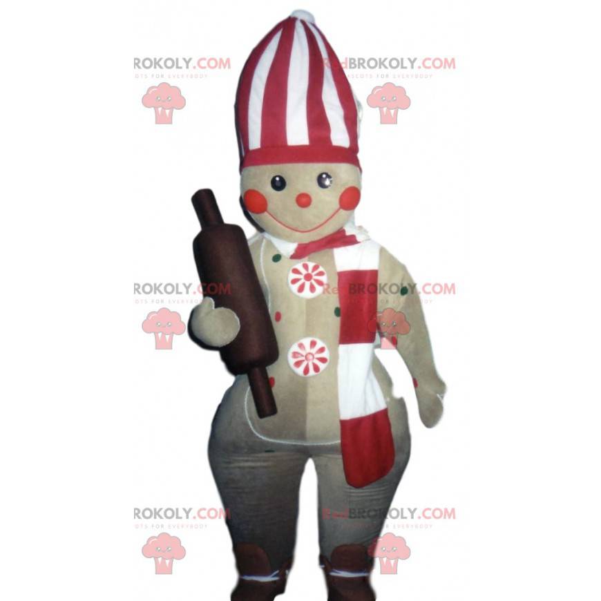 Mascote do homem-biscoito com um rolo de massa - Redbrokoly.com