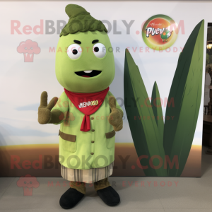 Olive Pepper mascot costume character dressed with a Henley Tee and Mittens