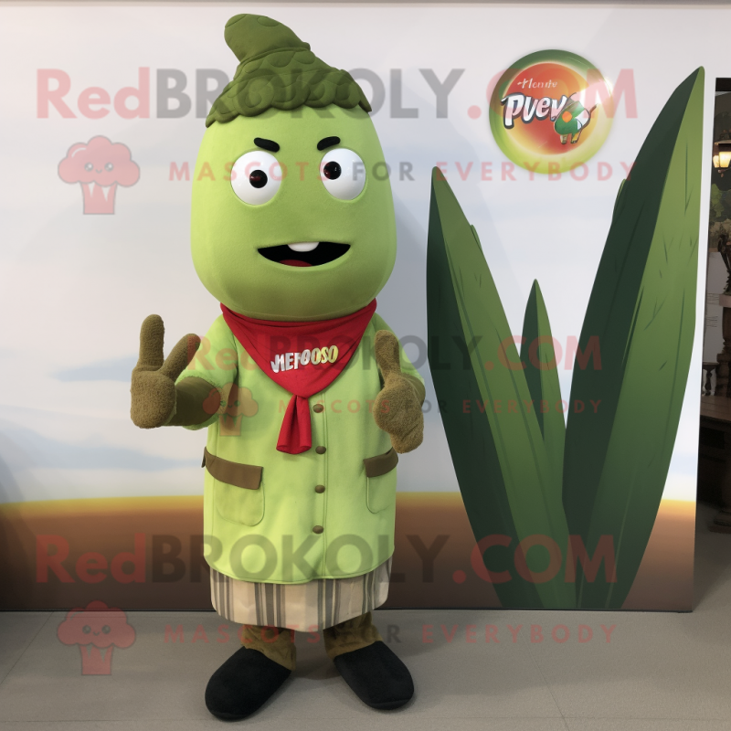 Olive Pepper mascot costume character dressed with a Henley Tee and Mittens Olive Pepper mascot costume character dressed with a Henley Tee and Mittens