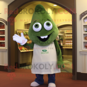 Olive Pepper mascot costume character dressed with a Henley Tee and Mittens