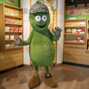 Olive Pepper mascot costume character dressed with a Henley Tee and Mittens