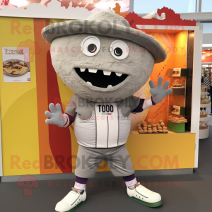 Gray Tacos mascot costume character dressed with a Rugby Shirt and Shoe laces