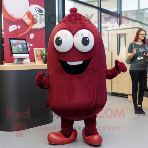 Maroon Shakshuka mascot costume character dressed with a Blouse and Beanies