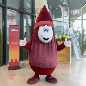 Maroon Shakshuka mascot costume character dressed with a Blouse and Beanies